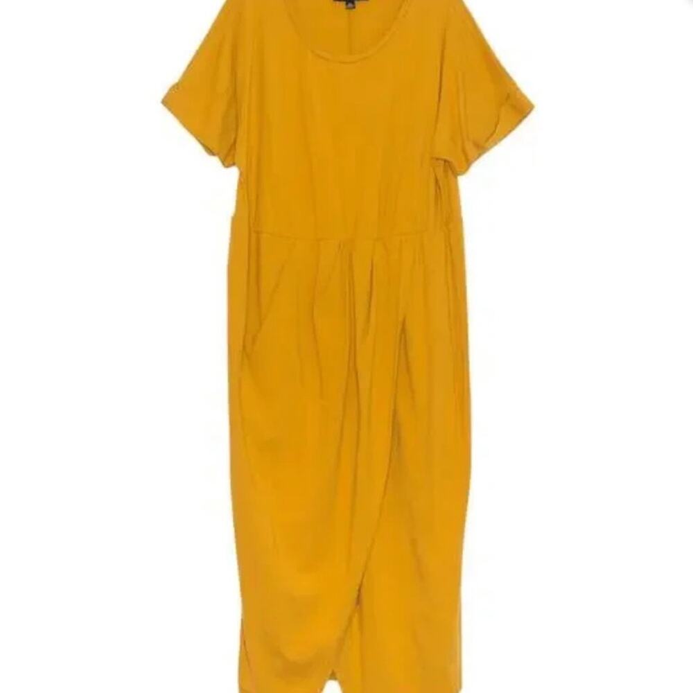 Eloquii Mustard Asymmetrical Faux Wrap Maxi Dress Cotton Belted Size 28 NWOT
